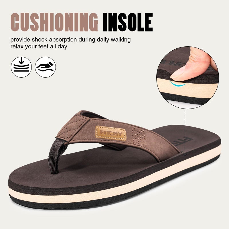 FITORY Men's Flip-Flops, Thongs Sandals Comfort Slippers for Beach Brown Size 11 - Image 2